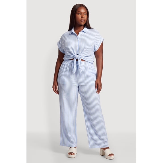 Women's Plus Size Striped Wide Leg Casual Pants