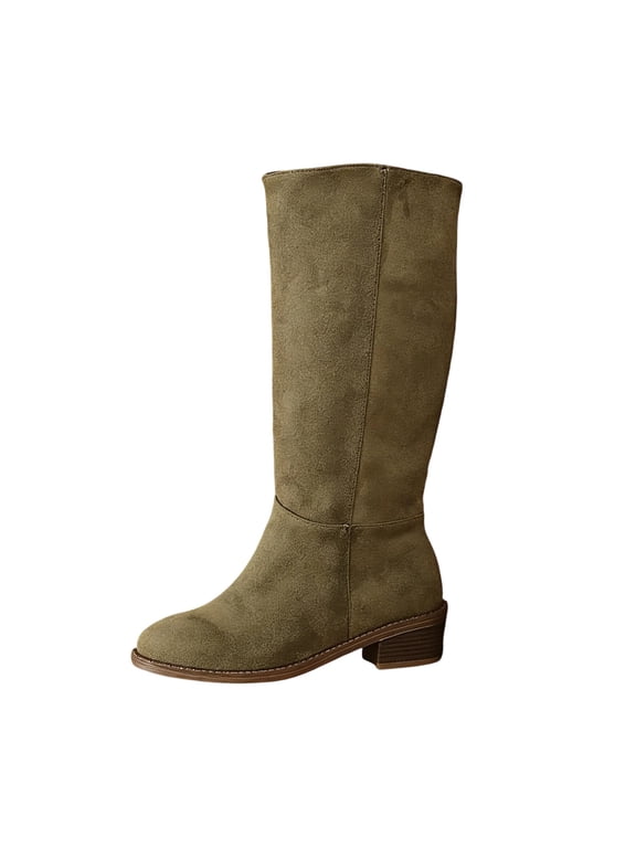 Women's Plus Size Suede Mid-Calf Riding Boots Comfortable Block Heel Pull on Knight Boots Casual Fashion Dress Boots for Wide Calf Army Green 6.5(38)