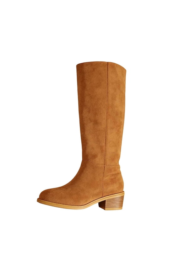 Women's Plus Size Suede Mid-Calf Riding Boots Comfortable Block Heel Pull on Knight Boots Casual Fashion Dress Boots for Wide Calf Orange 7(39)