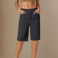 thumbnail image 1 of Women's Plus Size Suit Shorts Solid Color High Waist Zipper Knee Length Long Bermuda Shorts with Pockets, 1 of 4
