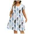 thumbnail image 1 of Women's Plus Size Summer Beach Dress - Loose V-Neck Ruffle Short Sleeve A-Line Maxi Dress - Light Blue XXXL, 1 of 7