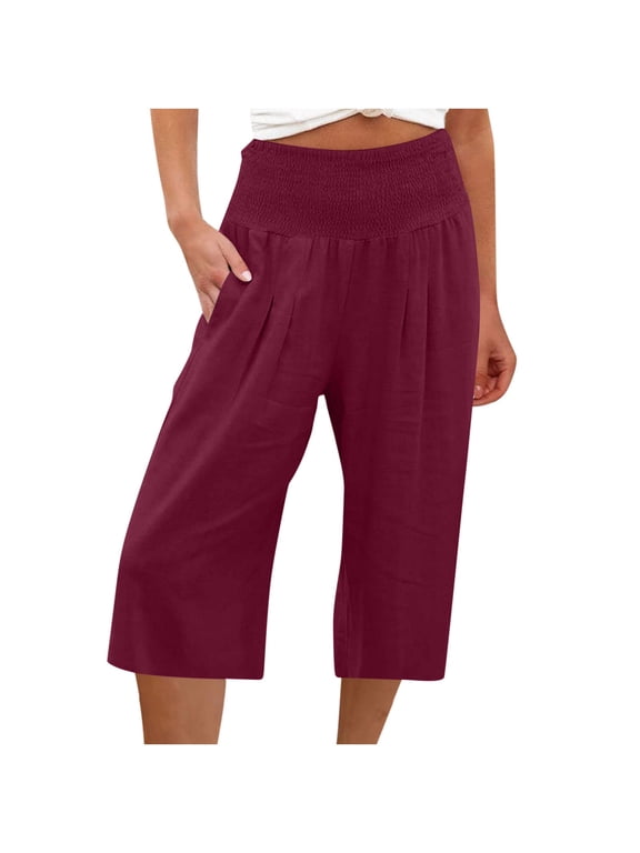 Women's Plus Size Summer Casual Capris High Waist Loose Wide Leg Comfy Stretch Pants,3XL,