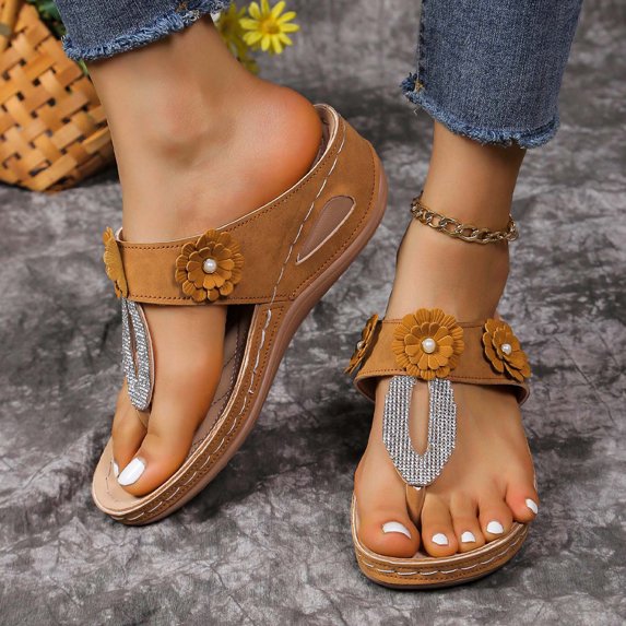 Women's Plus Size Summer Casual Solid Color Flip-flops Beach Wedge Fish Mouth Sandals Summer Sandals Orange 42