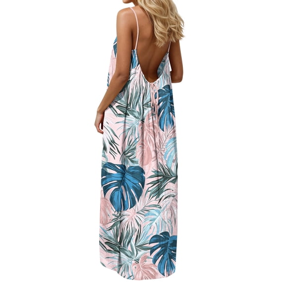 Women's Plus Size Summer Dress with Printed Design Round Neck and Sleeveless Backless Casual Look