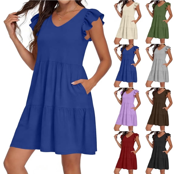Women's Plus Size Summer Dresses Women's Casual Plus-size Sleeveless Round Neck Short Floral Dress Blue XXL