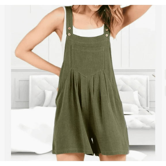 Women's Plus Size Summer Jumpsuits Short Overalls Casual Adjustable Strap Rompers Beach Sleeveless with Pockets Rompers