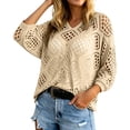 thumbnail image 1 of Women's Plus Size Summer Lightweight Casual Batwing Sleeve Lace Hollow Out Oversized Slouchy Soft Comfortable Breathable Elegant Knit Pullover Sweater Cardigan Tunic Top(Khaki,XXL), 1 of 6