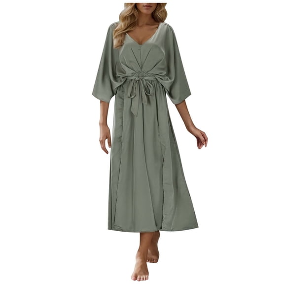 Womenβs Plus Size Summer Maxi Dress Boho Flowy Wrap V Neck Long Beach Wedding Guest Loose Elegant Casual Slit Dresses