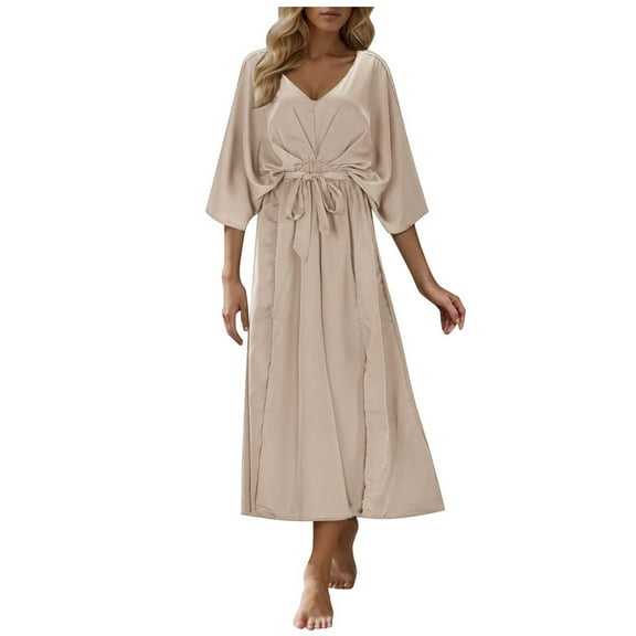 Women’s Plus Size Summer Maxi Dress Boho Flowy Wrap V Neck Long Beach Wedding Guest Loose Elegant Casual Slit Dresses