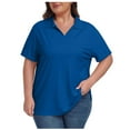 thumbnail image 1 of Women's Plus Size Summer Side Slit Solid Color Loose Casual Short Sleeve V-Neck Shirt, Comfortable and Stylish Everyday Top, Breathable and Relaxed Fit for Warm Weather, 1 of 8