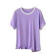 thumbnail image 1 of Women's Plus Size Summer Tops Casual Color Block Short Sleeve T Shirts Trendy Loose Comfy Stretchy Round Neck Tees, 1 of 6