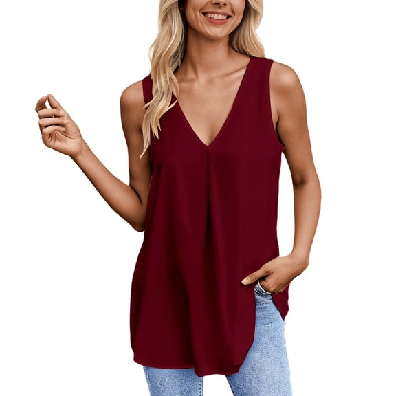 Women's Plus Size Summer V Neck Sleeveless Blouse Loose Fit Casual Top Breathable Comfortable Daily Wear Tunic Shirt