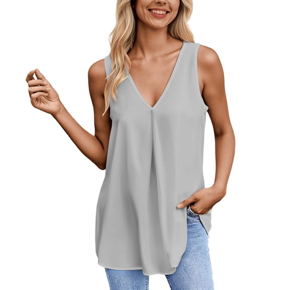Women's Plus Size Summer V Neck Sleeveless Blouse Loose Fit Casual Top Breathable Comfortable Daily Wear Tunic Shirt