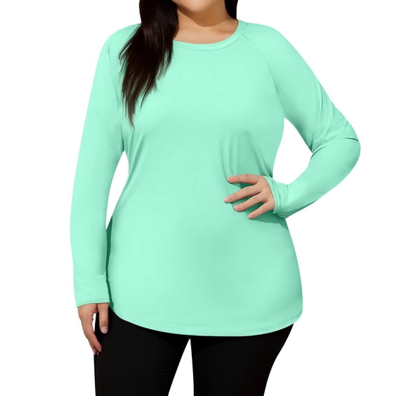 Women's Plus Size Sun Shirts UPF 50+ UV Protection Long Sleeve Rash Guard Quick Dry Workout Hiking Fishing Swim Shirt Green 2XL