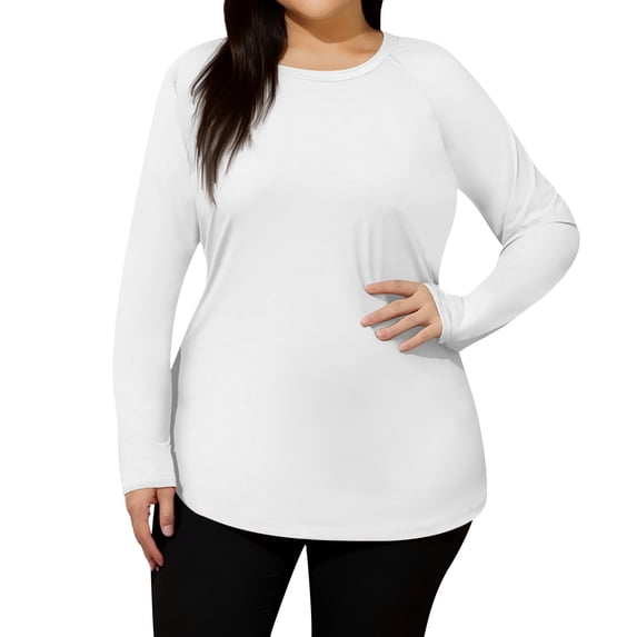 Women's Plus Size Sun Shirts UPF 50+ UV Protection Long Sleeve Rash Guard Quick Dry Workout Hiking Fishing Swim Shirt White 2XL