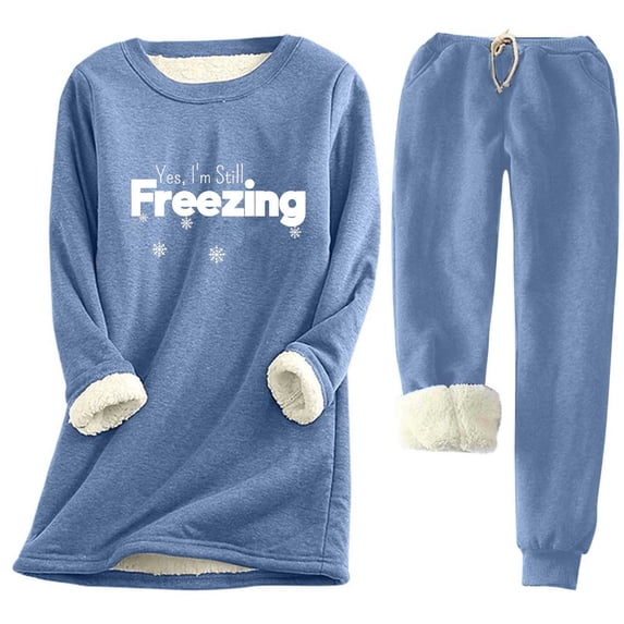 Women's Plus Size Sweat Suit Set Thickened Insulation Round Neck Top and Pocket Pants