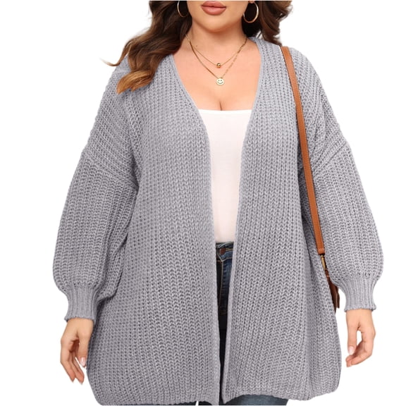 Women's Plus Size Sweater Cardigan Coarse Needle Fashion Loose Woolen Sweater Jacket Autumn Winter New Solid Color Loose Fit Cardigan Sweater Casual Long-sleeved Open Front Knitted Coat