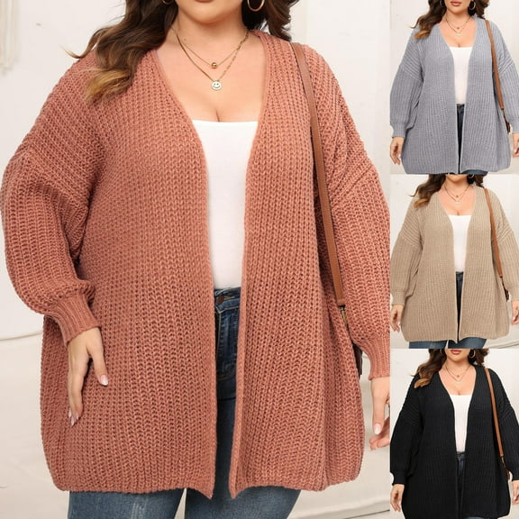 Women's Plus Size Sweater Cardigan Women's Coarse Needle Fashion Loose Woolen Sweater Jacket for Fall Winter Chunky Knit Plus Size,Black,XL