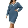 thumbnail image 1 of Women's Plus Size Sweater Dress, Fall Winter Cozy V Neck Long Sleeve Casual Color Block Knitted Dresses, 1 of 5