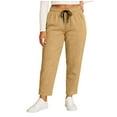thumbnail image 1 of Women's Plus Size Sweatpants Corduroy Casual Drawstring Elastic Waist Pants Ankle Length Trousers with Pockets (3XL, Khaki), 1 of 8