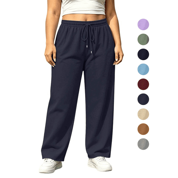 Women's Plus Size Sweatpants Drawstring Elastic Waist Straight Leg Trousers with Pockets Lounge Athletic Workout Jogger Pants,Sizes L-4XL
