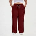 thumbnail image 1 of Women's Plus Size Sweatpants Elastic Waist Drawstring Pants Ladies Casual Workout Straight Leg Comfy Trousers Wine 4XL, 1 of 5