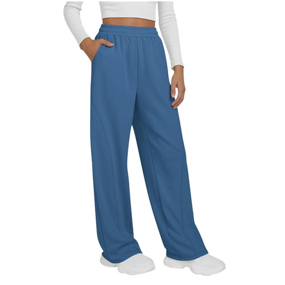Women's Plus Size Sweatpants with Pockets Elastic Waist Straight Leg Casual Long Pants for Autumn Winter Comfort