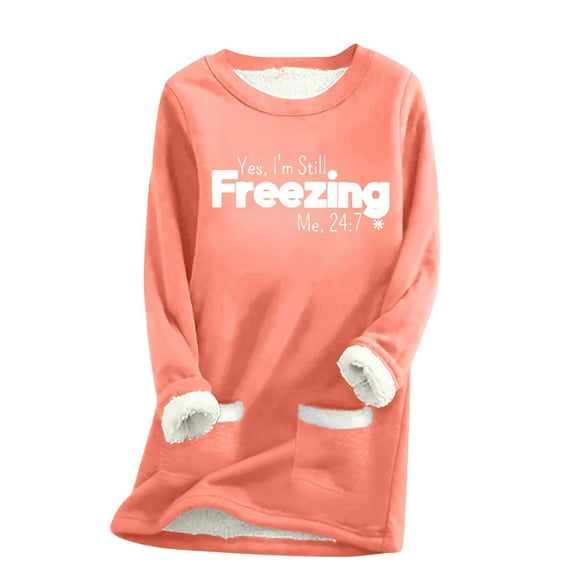 Women's Plus Size Sweatshirt Crew Neck Casual Pullover Tops Fleece Lined Winter Warm Sport Gym Running Base T Shirt(Orange,XXXXXL)