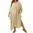 thumbnail image 1 of Women's Plus Size Swim Cover Ups Lightweight 3/4 Sleeve Solid Color Sheer Mesh Dress Summer Beach Relaxed Fit Bathing Suits, 1 of 3