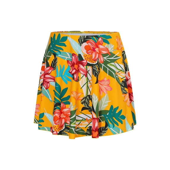 Women's Plus Size Swim Skirt Tropical Plant Floral Print Side Split Swimsuit Bottoms, Size S-4XL