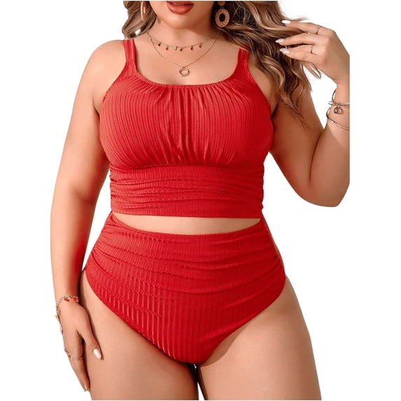 Women's Plus Size Swimsuit Ruched High Waisted Bikini Sets Two Piece Bathing Suits