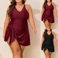 thumbnail image 1 of Women's Plus Size Swimsuit Solid Color Jumpsuit Swimsuit Bikini One Piece for Beach Pool Summer,Wine,2XL, 1 of 8