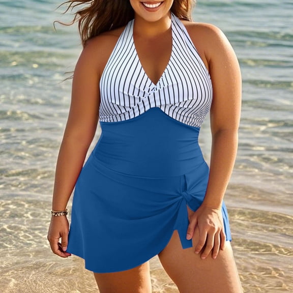 Women's Plus Size Swimwear Bathing Suit Swim Dress with Skirt Comfortable Flattering Design