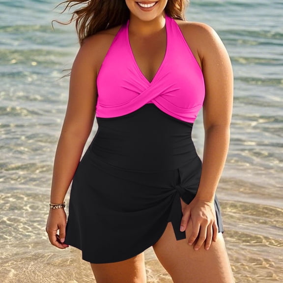 Women's Plus Size Swimwear Bathing Suit Swim Dress with Skirt Comfortable Flattering Design