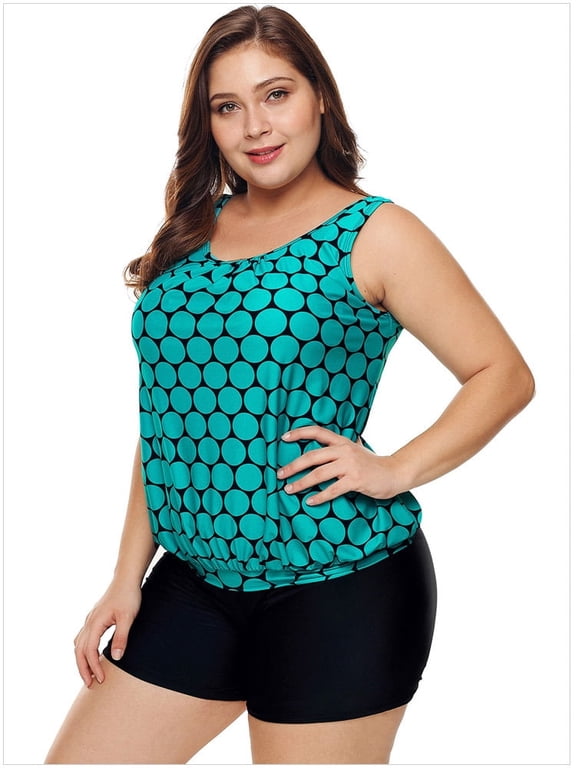 Women's Plus Size Swimwear Tankini Swimdress Two Piece Bathing Suit Tummy Control Swimsuit,Green