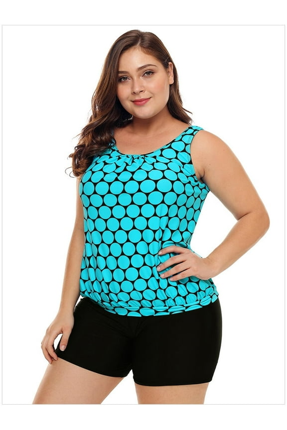 Women's Plus Size Swimwear Tankini Swimdress Two Piece Bathing Suit Tummy Control Swimsuit,Light Blue