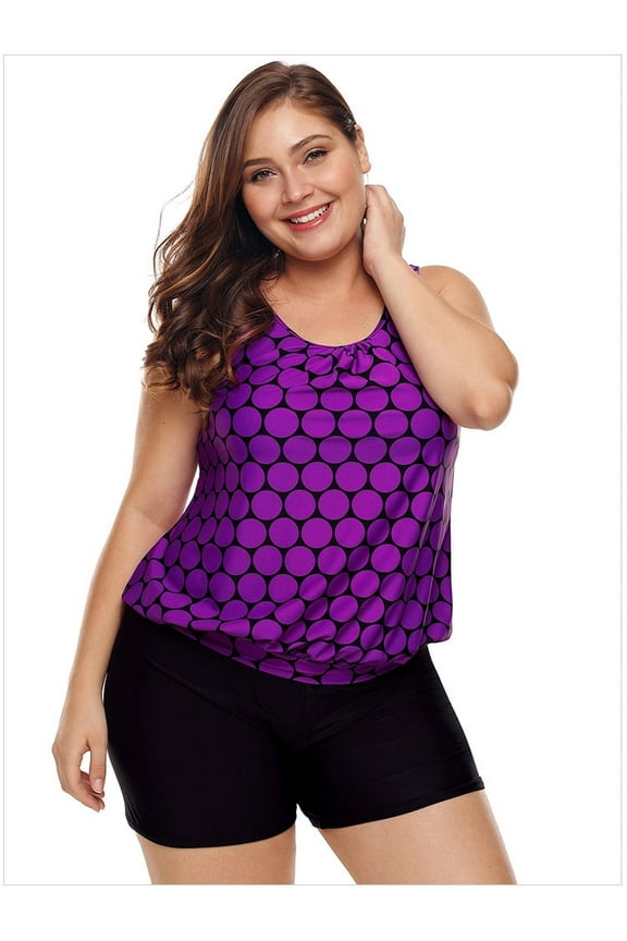Women's Plus Size Swimwear Tankini Swimdress Two Piece Bathing Suit Tummy Control Swimsuit，Purple