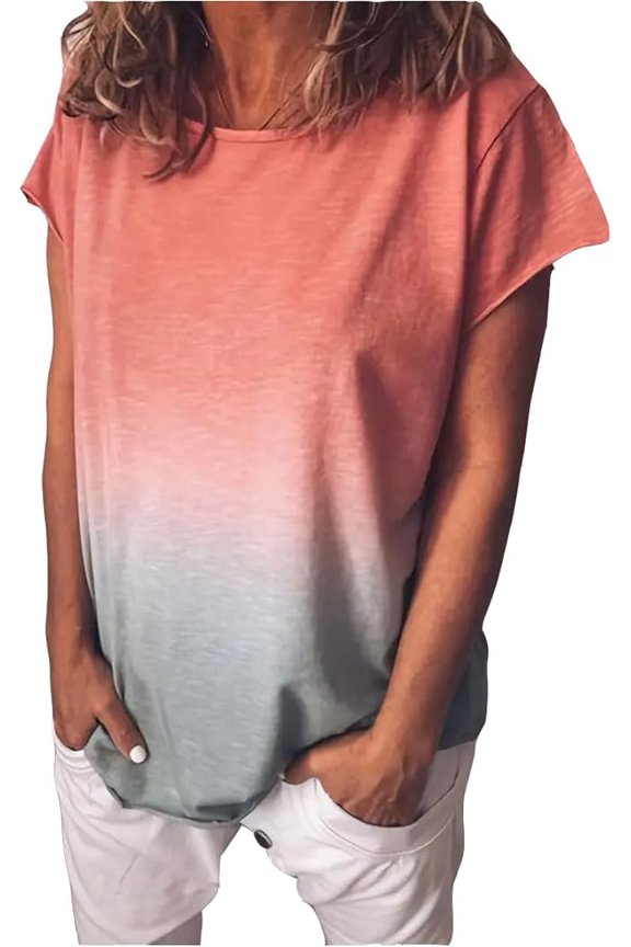 Women's Plus-Size T-Shirt Oversized T-Shirt Summer Crew-Neck Gradient Casual top