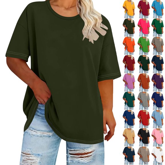 Women's Plus Size T Shirt Summer Tops Round Neck Short Sleeved Spring/Summer Basic Shirt T-Shirt Top Oversized Tees Army Green XL