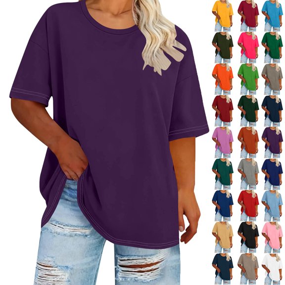 Women's Plus Size T Shirt Summer Tops Round Neck Short Sleeved Spring/Summer Basic Shirt T-Shirt Top Oversized Tees Purple XL