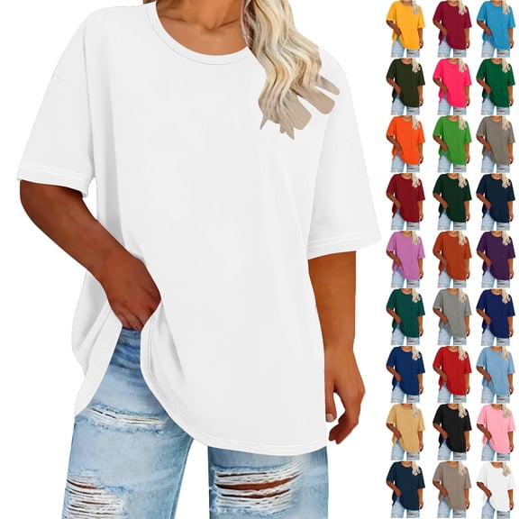 Women's Plus Size T Shirt Summer Tops Round Neck Short Sleeved Spring/Summer Basic Shirt T-Shirt Top Oversized Tees White XL