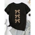 thumbnail image 1 of Women's Plus Size T-Shirt with Leopard Print Bow, Casual Crew Neck Geometric Pattern Spring/Summer Fashion Top, 1 of 4