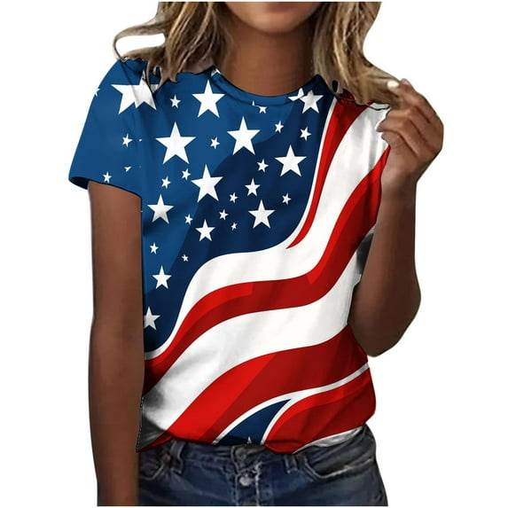 Women's Plus Size T-Shirts American Flag Graphic Tees for 4th of July Independence Day Crewneck Short Sleeve Tops Memorial Day Patriotic Basic Tee Shirts Blouse Fashion Summer Vacation Clothes