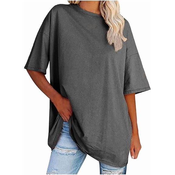 Women's Plus Size T Shirts Oversized Casual Tees Short Sleeves Loose Fit Breathable Solid Color Crew Neck Blouses Fashion Basic Tees