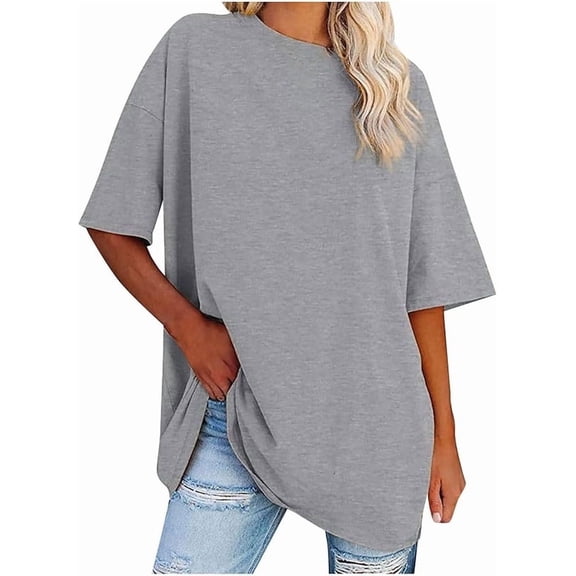Women's Plus Size T Shirts Oversized Casual Tees Short Sleeves Loose Fit Breathable Solid Color Crew Neck Blouses Fashion Basic Tees