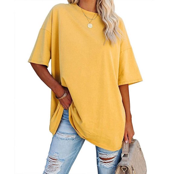 Women's Plus Size T Shirts Oversized Casual Tees Short Sleeves Loose Fit Breathable Solid Color Crew Neck Blouses Fashion Basic Tees