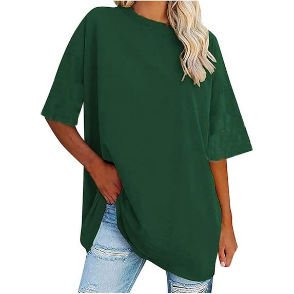 Women's Plus Size T Shirts Oversized Casual Tees Short Sleeves Loose Fit Breathable Solid Color Crew Neck Blouses Fashion Basic Tees