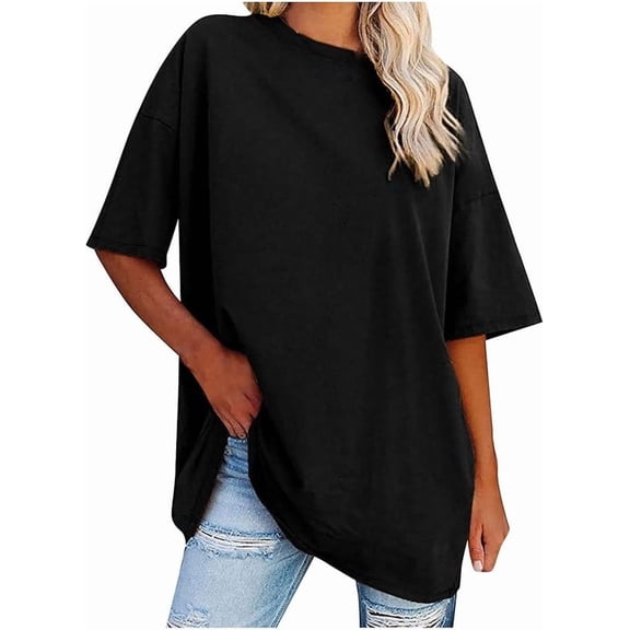 Women's Plus Size T Shirts Oversized Casual Tees Short Sleeves Loose Fit Breathable Solid Color Crew Neck Blouses Fashion Basic Tees
