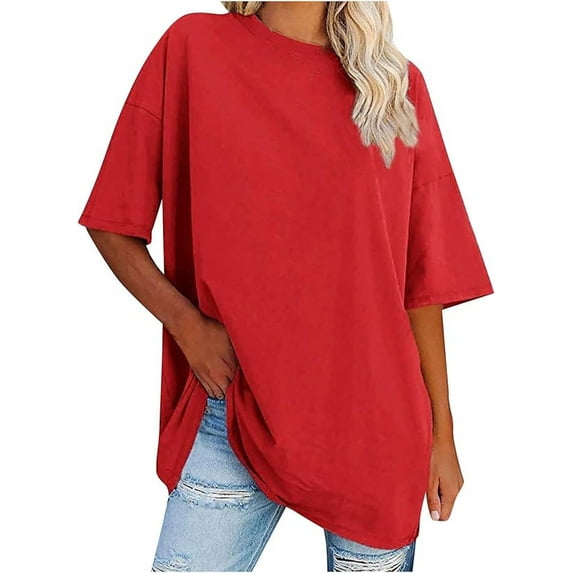 Women's Plus Size T Shirts Oversized Casual Tees Short Sleeves Loose Fit Breathable Solid Color Crew Neck Blouses Fashion Basic Tees