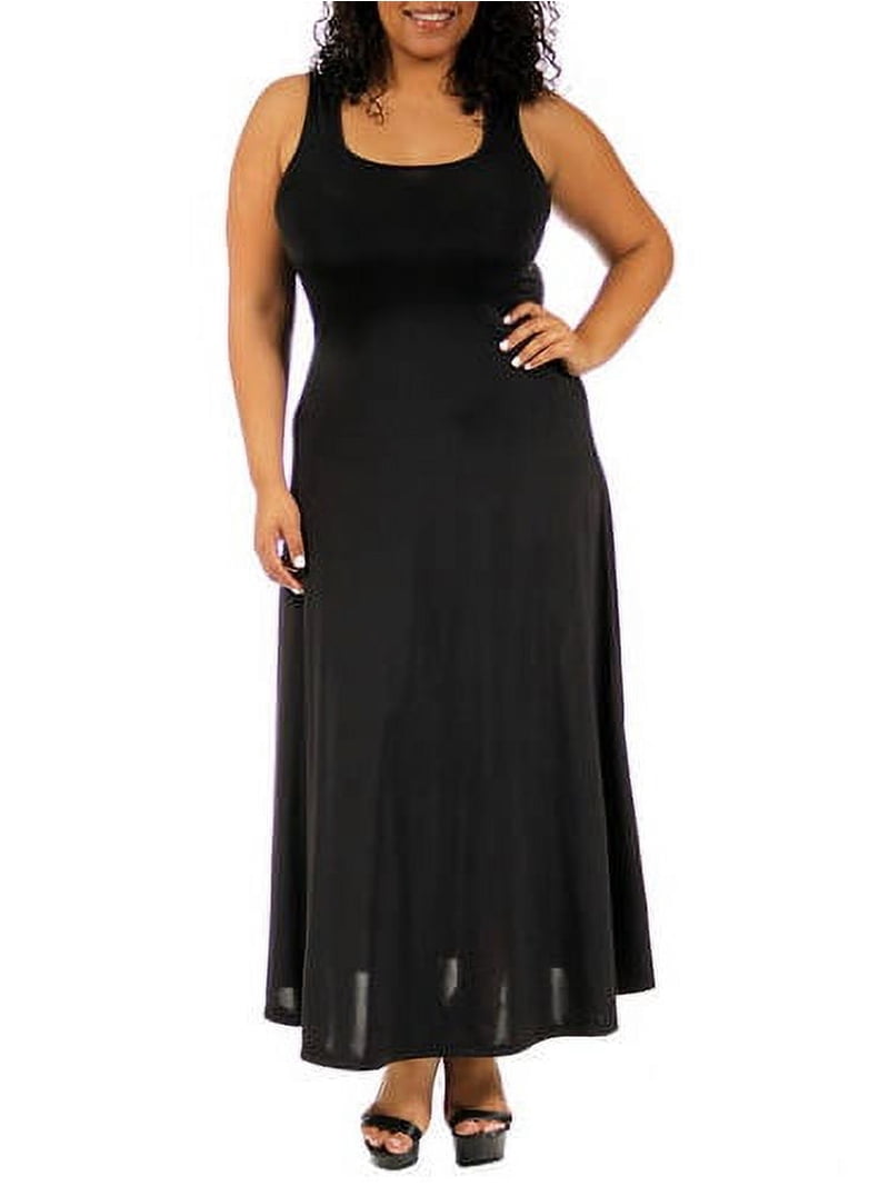 chinese dress ladies Plus Size Scoop Neck Maxi Tank Dress Black / 4XL